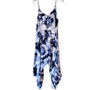 Rue 21 tie dye dress blue/white mid length loose fit small asymmetrical
